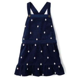 Gymboree Girls Navy Blue Embroidered Snowman Overall Dress Dressall Size 12 NEW